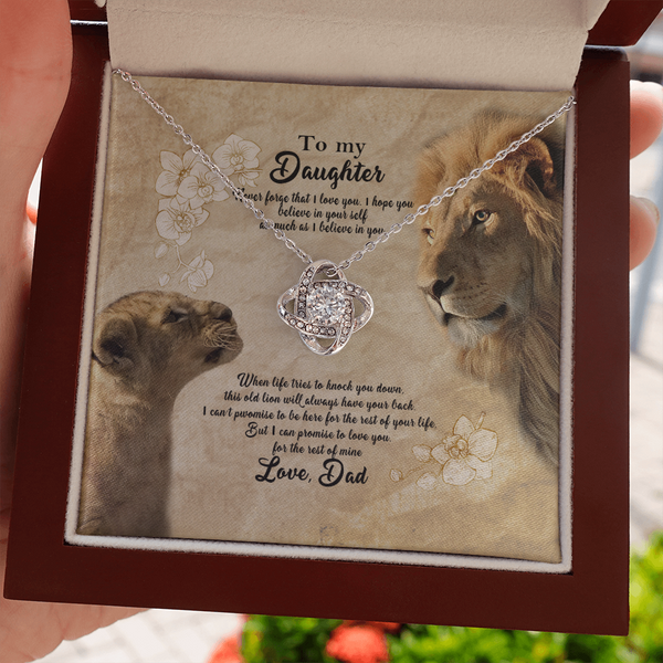 To My Beautiful Daughter Necklace, Lion Dad And Daughter Necklace, Daughter Gift From Dad, Necklace For Daughters, Father Daughter Gifts Love Knot Necklace Birthday Gift for Daughter From Dad