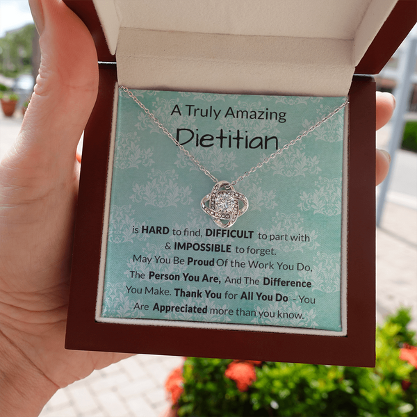 Dietitian Gift, Dietitian Gift Necklace, Dietitian Appreciation Gifts, Dietitian Leaving Gift, Dietitian Thank You Gift, Love Knot Necklace with Message Card